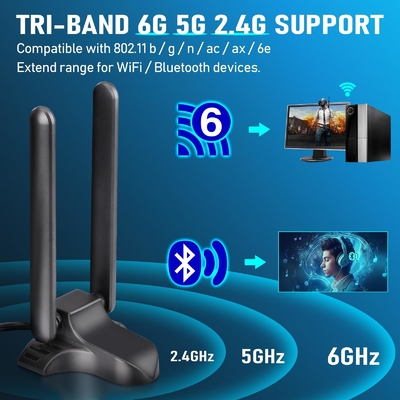WiFi 6E Antena Tribanda 2.4GHz 5GHz 6GHz Base magnética WiFi Antena RP-SMA Conector para PC Router inalámbrico de escritorio